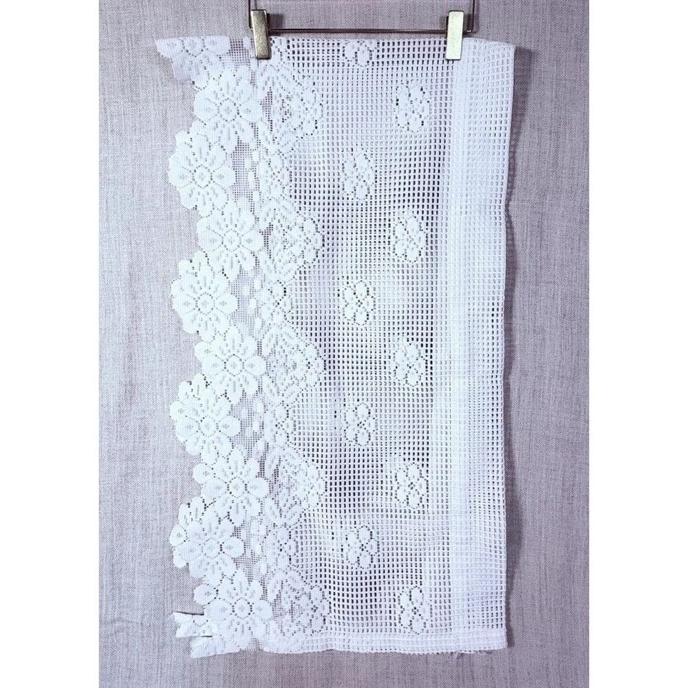 White Lace Floral Design Valance 68” X 19” Rod Pocket Cottage Core